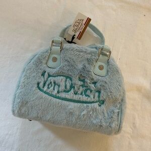 NWT Von Dutch Limited Edition Rare Light Blue Faux Fur Bowler Bag